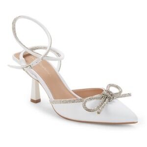 BCBGeneration | Ildy Embellished White Rhinestone Bow‎ Ankle Point Toe Pumps, 10